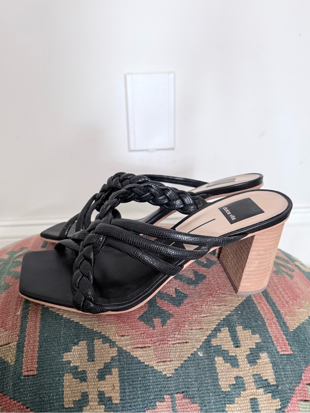 Dolce Vita Braided Block Heel Slide Sandals – Black – Size 9